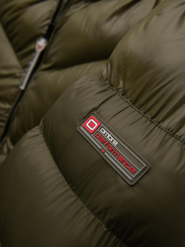 Ombre Clothing Sötétzöld férfi steppelt télikabát Ombre ruházat