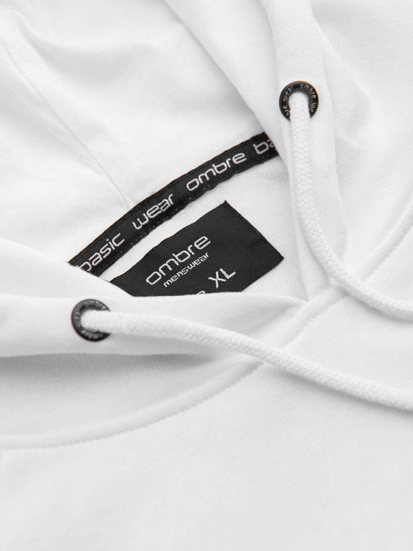 Ombre Clothing Fehér férfi nyomtatott kapucnis kapucnis pulóver Ombre Clothing