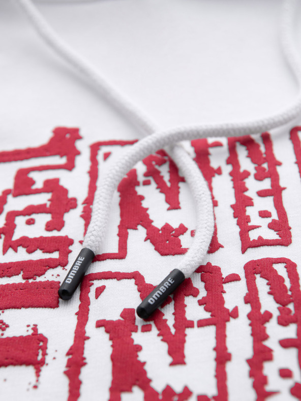 Ombre Clothing Piros-fehér férfi kapucnis pulóver nyomtatással Ombre Ruházat