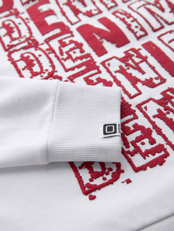 Ombre Clothing Piros-fehér férfi kapucnis pulóver nyomtatással Ombre Ruházat