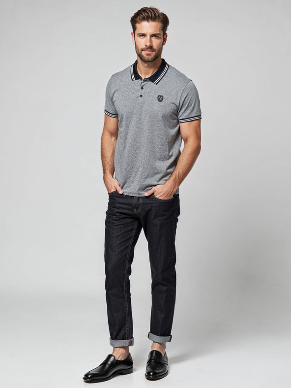 Ombre Clothing Fekete férfi csíkos póló póló Ombre Ruházat