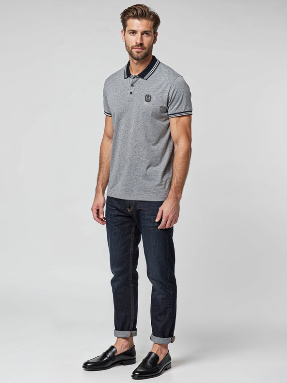 Ombre Clothing Fekete férfi csíkos póló póló Ombre Ruházat