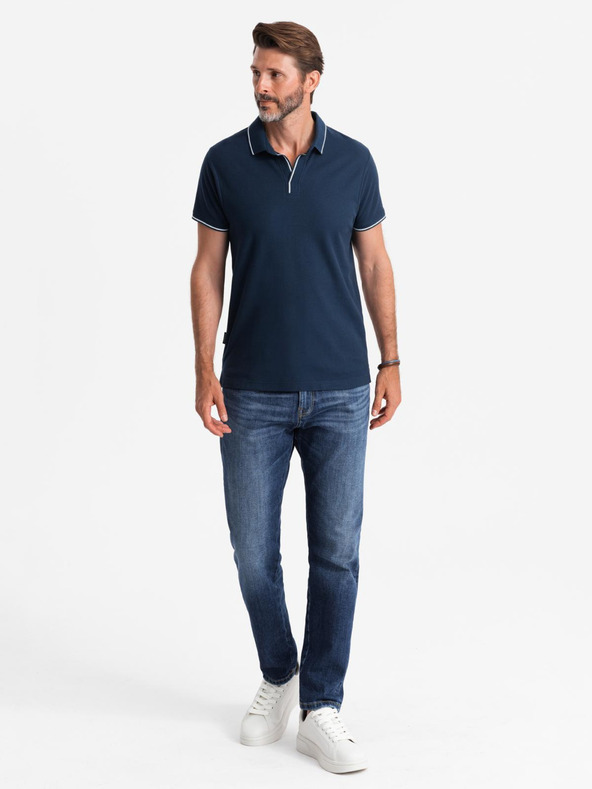 Ombre Clothing Sötétkék férfi gomb nélküli póló póló Ombre Clothing