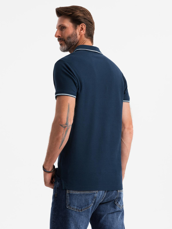 Ombre Clothing Sötétkék férfi gomb nélküli póló póló Ombre Clothing