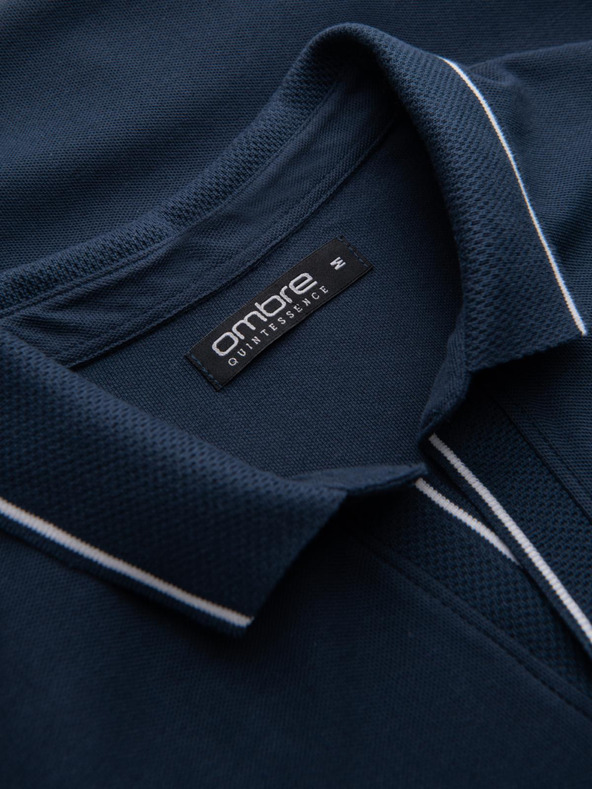 Ombre Clothing Sötétkék férfi gomb nélküli póló póló Ombre Clothing