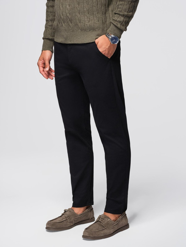 Ombre Clothing Fekete férfi chino nadrág dekoratív övvel Ombre ruházat