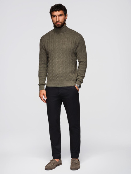 Ombre Clothing Fekete férfi chino nadrág dekoratív övvel Ombre ruházat