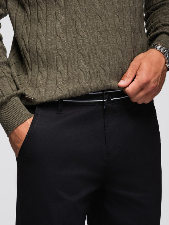 Ombre Clothing Fekete férfi chino nadrág dekoratív övvel Ombre ruházat