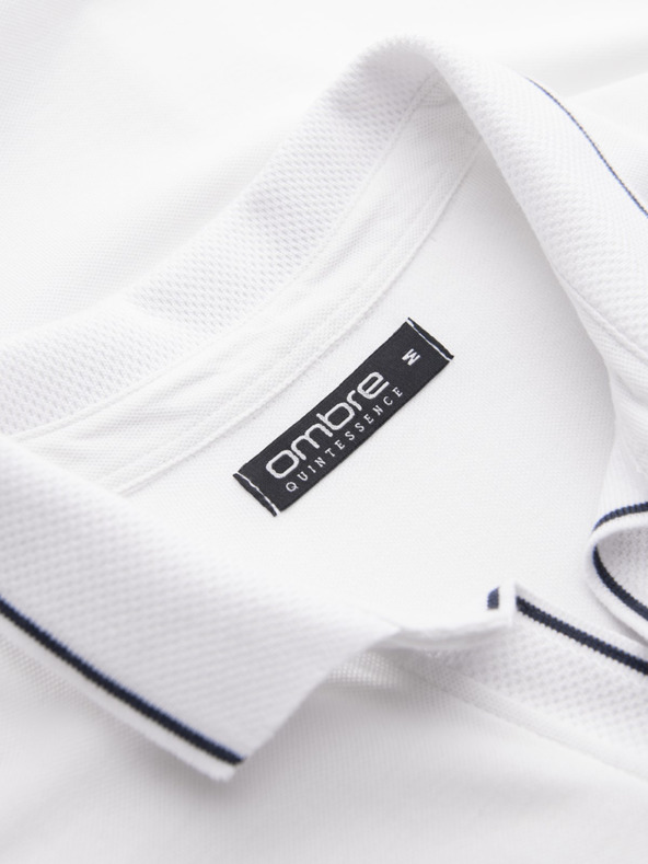 Ombre Clothing Fehér férfi póló póló gombok nélkül Ombre Ruházat