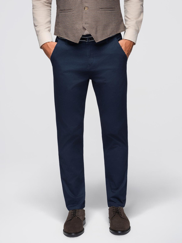 Ombre Clothing Sötétkék férfi chino nadrág dekoratív övvel Ombre Ruházat