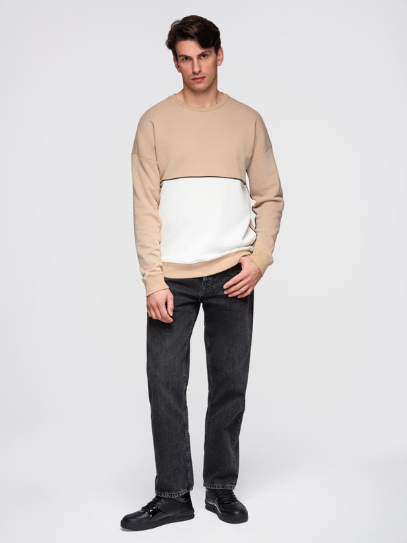 Ombre Clothing Fehér és bézs férfi pulóver Ombre Clothing