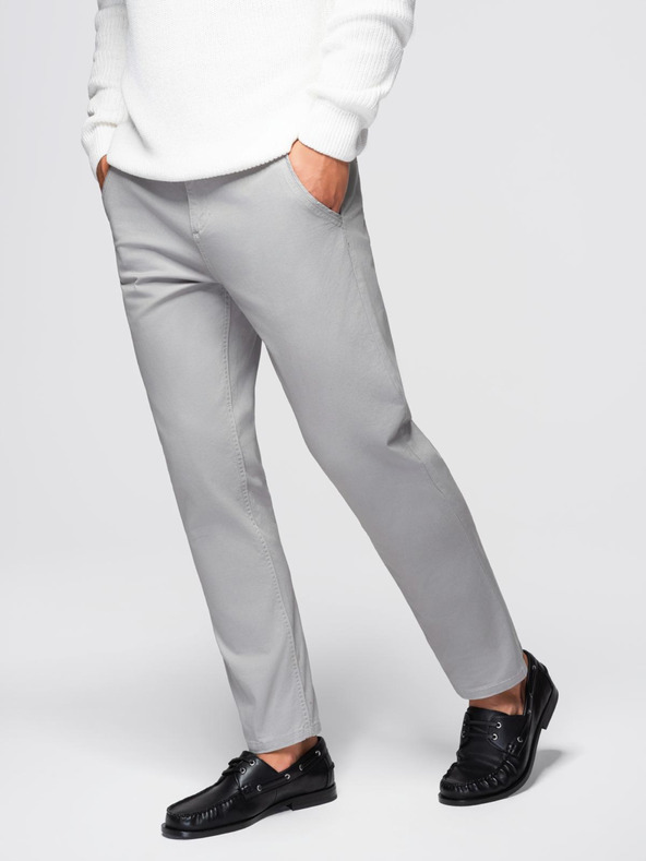 Ombre Clothing Világosszürke férfi chino nadrág dekoratív övvel Ombre Clothing Ombre Clothing