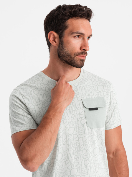 Ombre Clothing Világoszöld férfi zsebes póló Ombre Ruházat