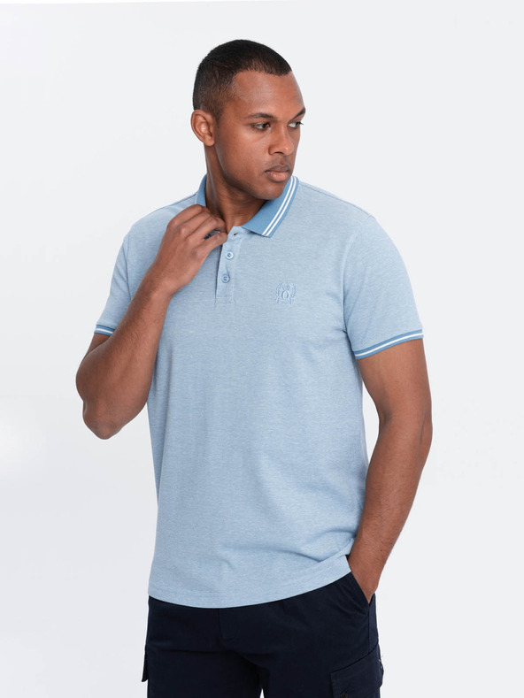 Ombre Clothing Világoskék férfi csíkos póló póló Ombre Ruházat