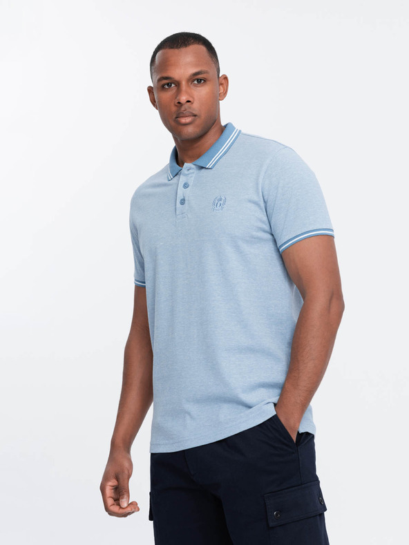 Ombre Clothing Világoskék férfi csíkos póló póló Ombre Ruházat