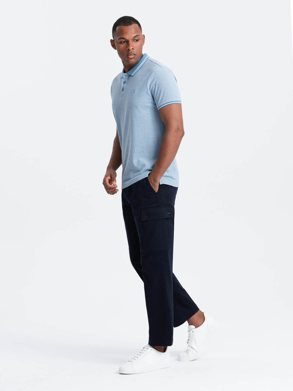 Ombre Clothing Világoskék férfi csíkos póló póló Ombre Ruházat