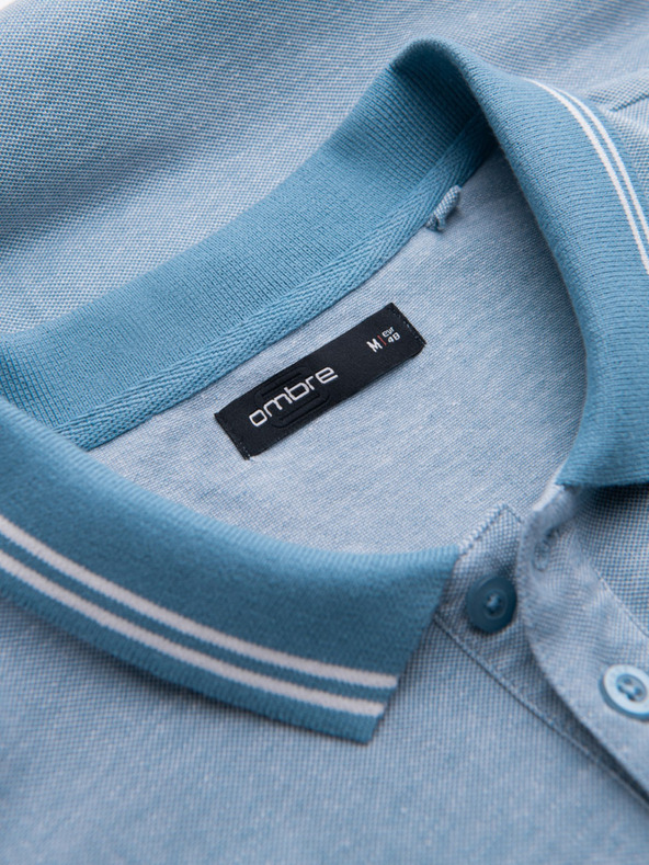 Ombre Clothing Világoskék férfi csíkos póló póló Ombre Ruházat