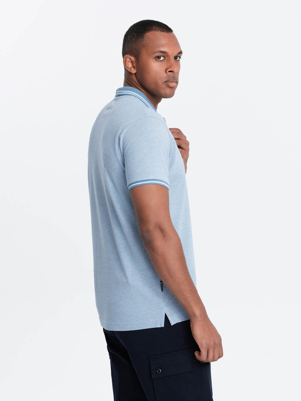 Ombre Clothing Világoskék férfi csíkos póló póló Ombre Ruházat