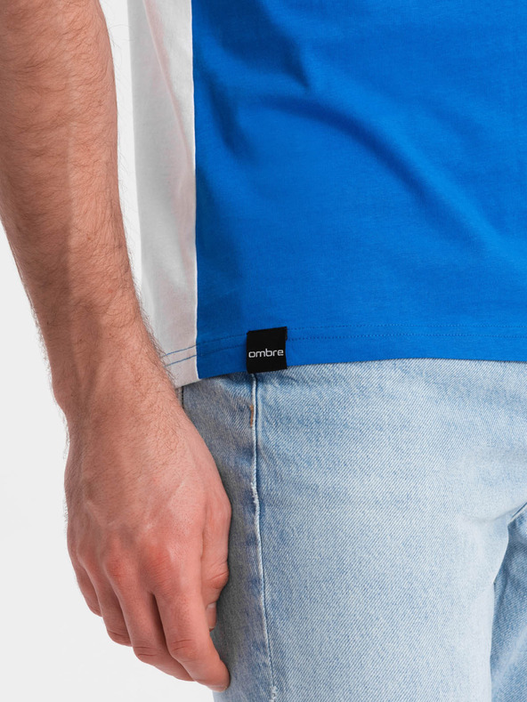 Ombre Clothing Fehér és kék férfi pamut póló Ombre Clothing