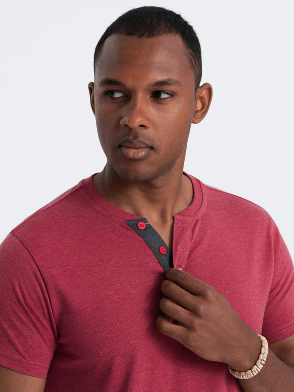 Ombre Clothing Piros férfi kerek nyakú póló Ombre Ruházat