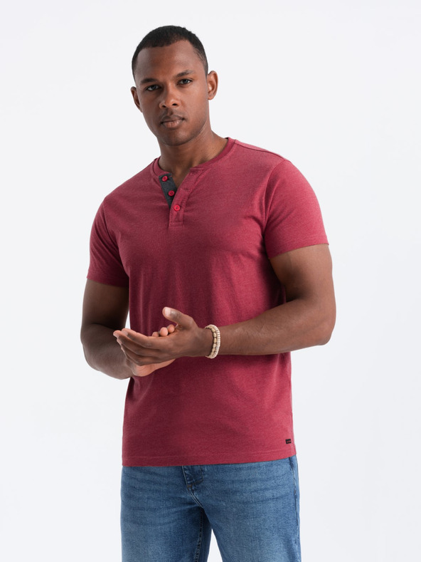 Ombre Clothing Piros férfi kerek nyakú póló Ombre Ruházat