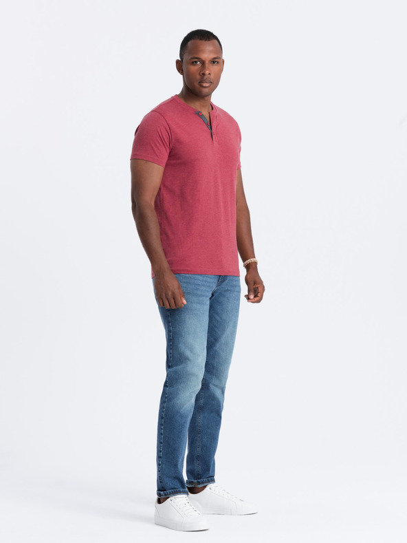 Ombre Clothing Piros férfi kerek nyakú póló Ombre Ruházat