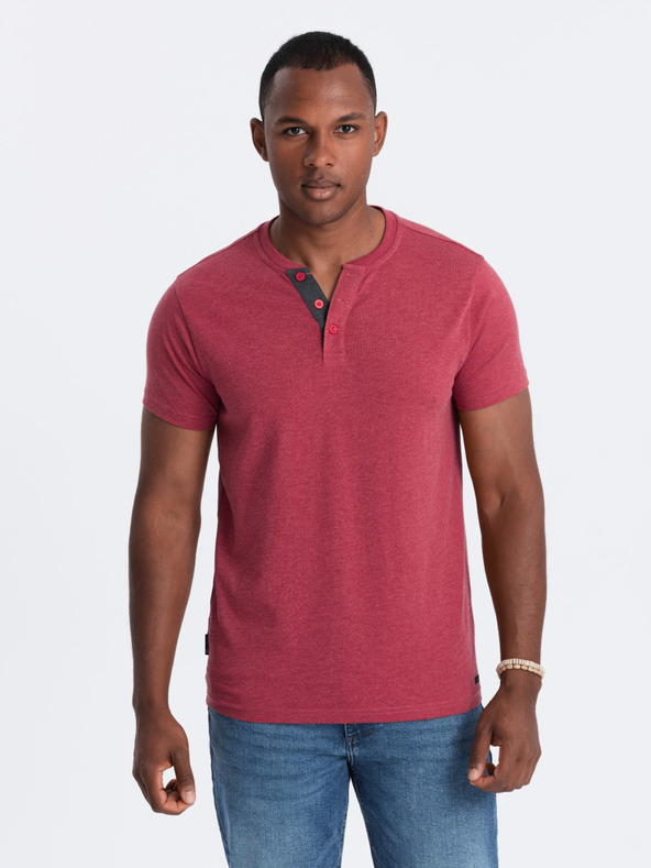 Ombre Clothing Piros férfi kerek nyakú póló Ombre Ruházat