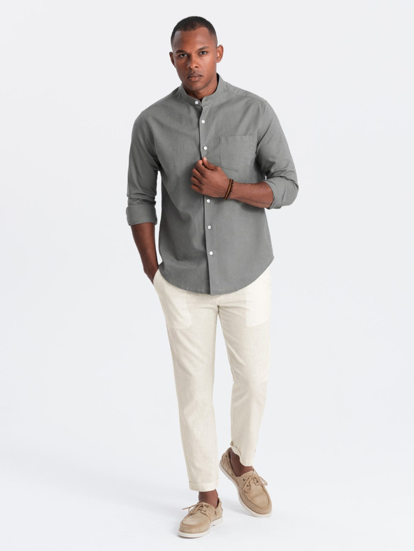 Ombre Clothing Krémszínű férfi chino nadrág lenvászon keverékkel Ombre Clothing