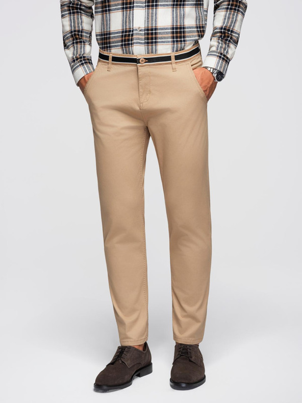 Ombre Clothing Bézs színű férfi chino nadrág dekoratív övvel Ombre Clothing