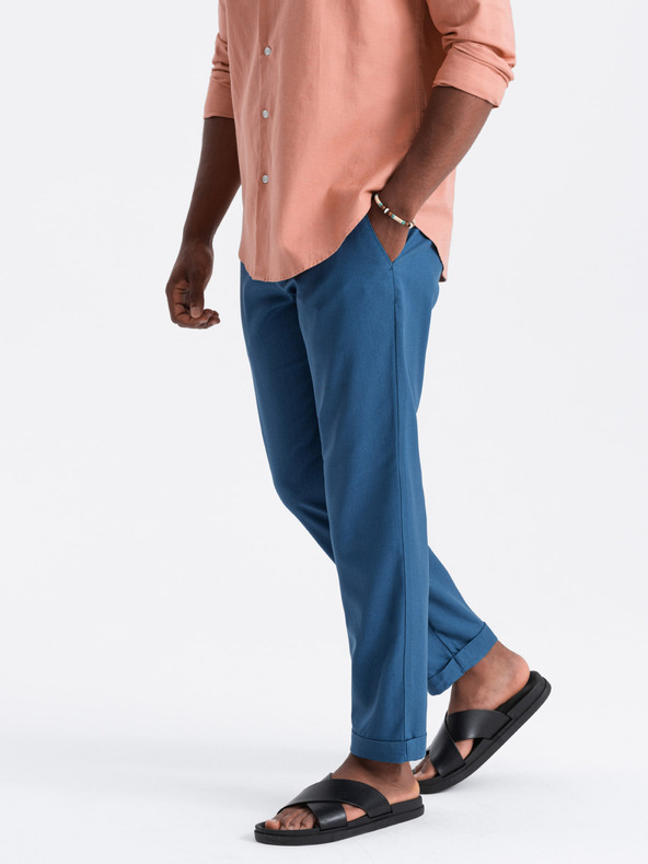 Ombre Clothing Kék férfi chino nadrág vászonnadrággal Ombre Ruházat
