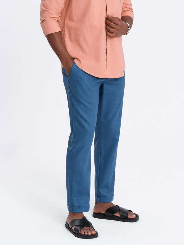 Ombre Clothing Kék férfi chino nadrág vászonnadrággal Ombre Ruházat