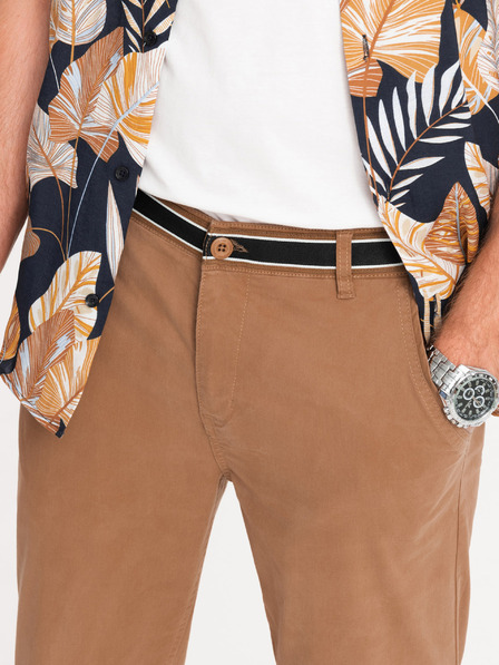 Ombre Clothing Barna férfi chino nadrág dekoratív övvel Ombre Ruházat Ombre Clothing