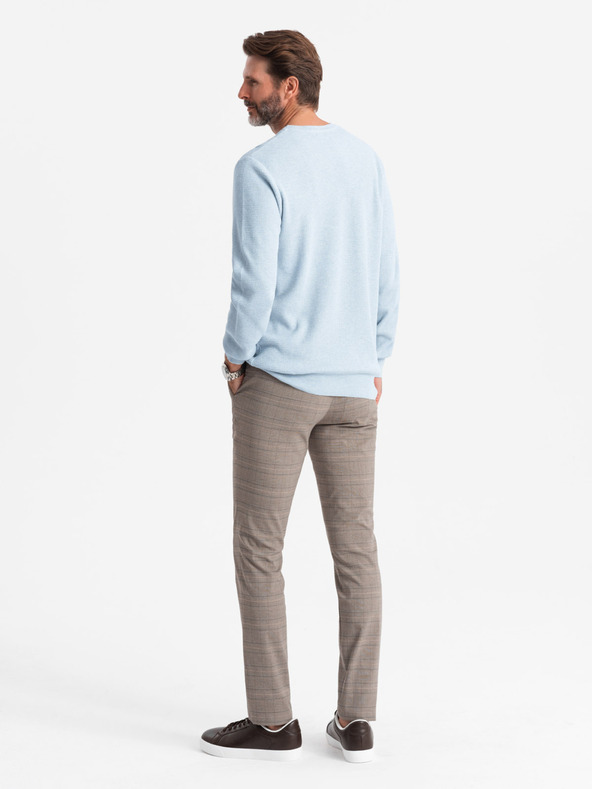 Ombre Clothing Férfi melange strukturált kötött pulóver kék Ombre ruházat