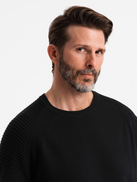 Ombre Clothing Férfi Raglan pulóver bordázott ujjú fekete Ombre ruházat