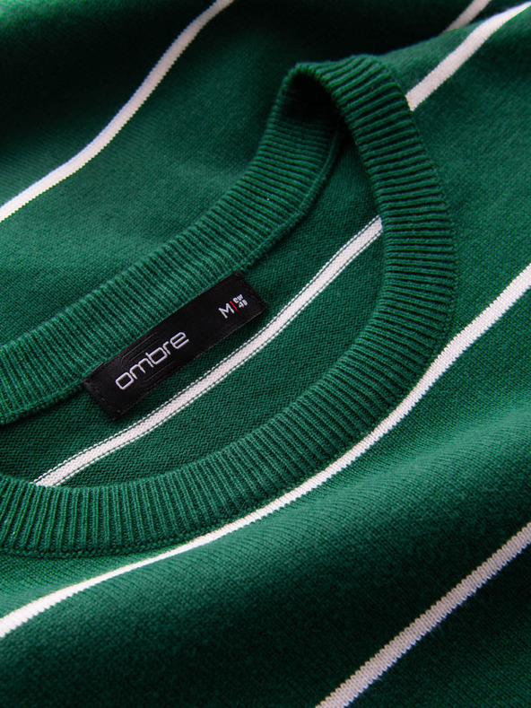 Ombre Clothing Férfi alkalmi vízszintes csíkos pulóver zöld Ombre ruházat