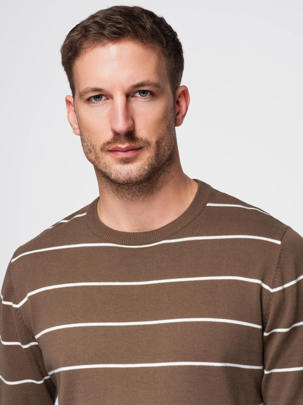 Ombre Clothing Férfi alkalmi pulóver vízszintes csíkokkal barna Ombre ruházat