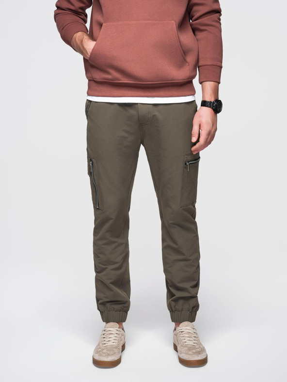 Ombre Clothing Férfi jogging nadrág zsebekkel és nyomtatással sötét olívazöld Ombre ruházat