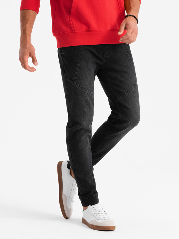 Ombre Clothing Férfi farmer tréningnadrág aszimmetrikus varrással fekete Ombre Ruházat