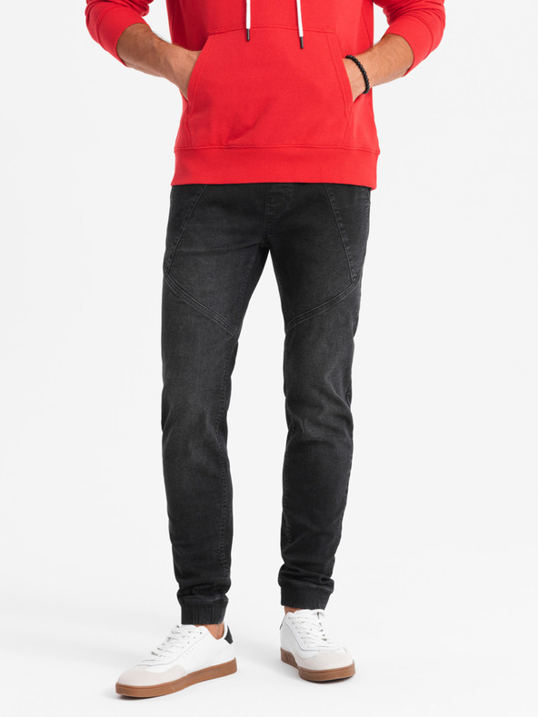 Ombre Clothing Férfi farmer tréningnadrág aszimmetrikus varrással fekete Ombre Ruházat