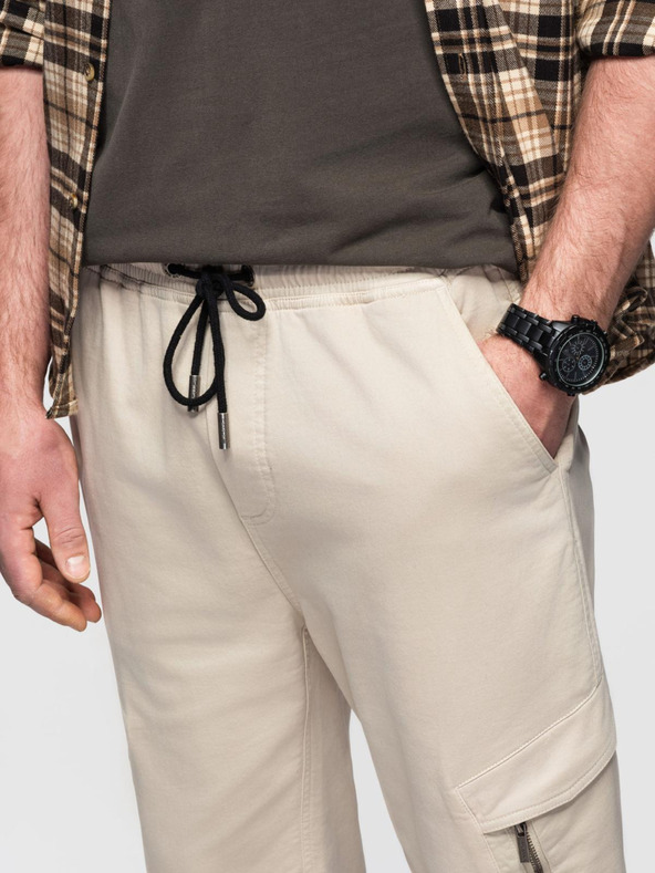 Ombre Clothing Férfi kötött melegítőnadrág cargo zsebekkel krémszínű Ombre ruházat