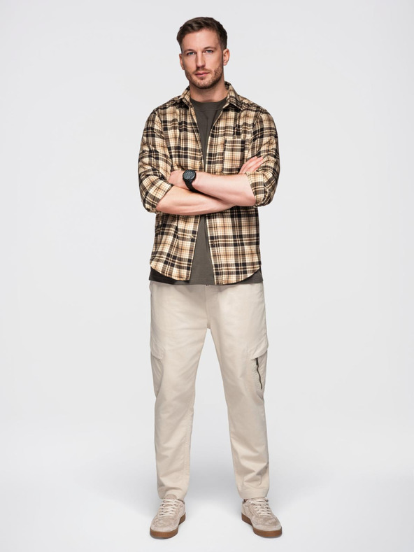 Ombre Clothing Férfi kötött melegítőnadrág cargo zsebekkel krémszínű Ombre ruházat