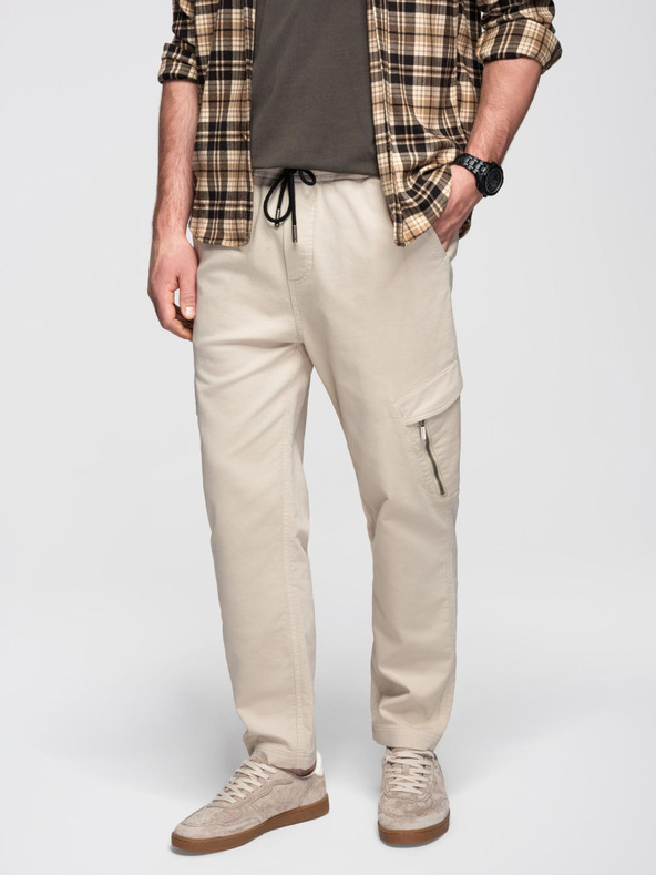 Ombre Clothing Férfi kötött melegítőnadrág cargo zsebekkel krémszínű Ombre ruházat