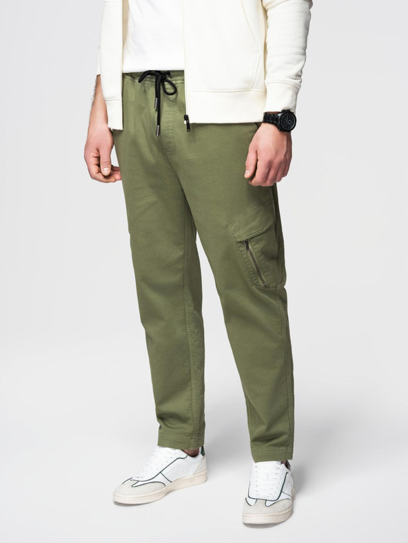 Ombre Clothing Férfi kötött melegítőnadrág zsebekkel olívazöld Ombre Clothing Ombre Clothing