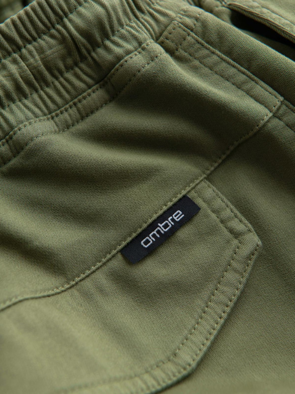 Ombre Clothing Férfi kötött melegítőnadrág zsebekkel olívazöld Ombre Clothing Ombre Clothing