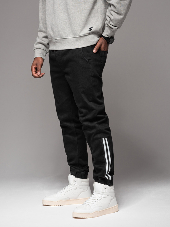 Ombre Clothing Férfi farmer tréningnadrág szegéllyel - fekete V2 OM-PADJ-0156 Ombre Ruházat