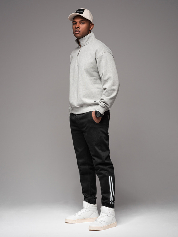Ombre Clothing Férfi farmer tréningnadrág szegéllyel - fekete V2 OM-PADJ-0156 Ombre Ruházat
