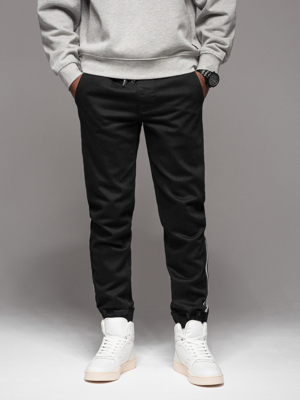 Ombre Clothing Férfi farmer tréningnadrág szegéllyel - fekete V2 OM-PADJ-0156 Ombre Ruházat