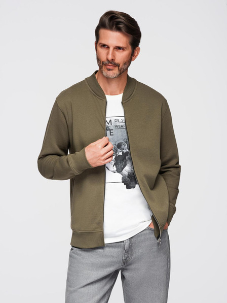 Ombre Clothing Férfi pamut bomber cipzáras melegítő pulóver khaki Ombre Ruházat Ombre Clothing