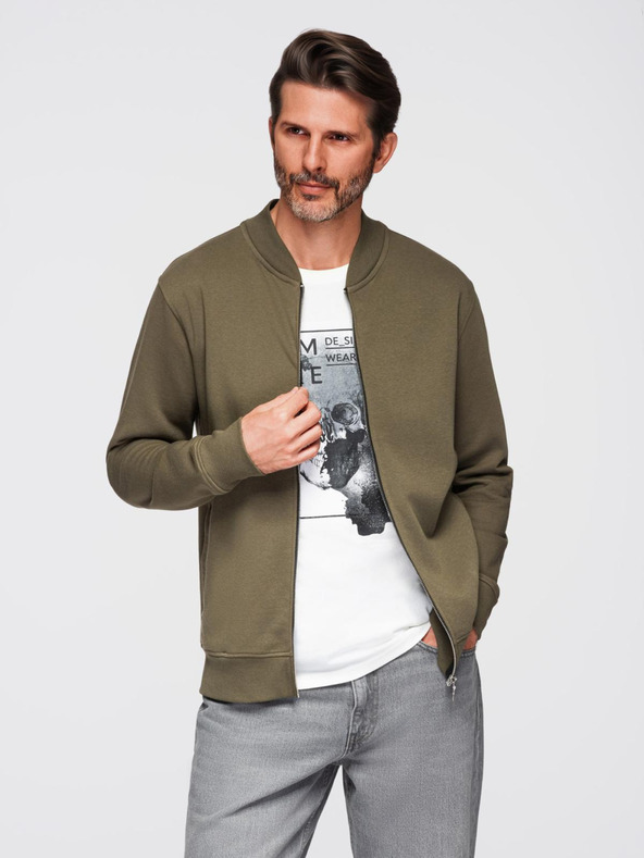 Ombre Clothing Férfi pamut bomber cipzáras melegítő pulóver khaki Ombre Ruházat Ombre Clothing
