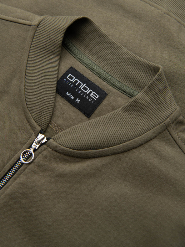 Ombre Clothing Férfi pamut bomber cipzáras melegítő pulóver khaki Ombre Ruházat Ombre Clothing